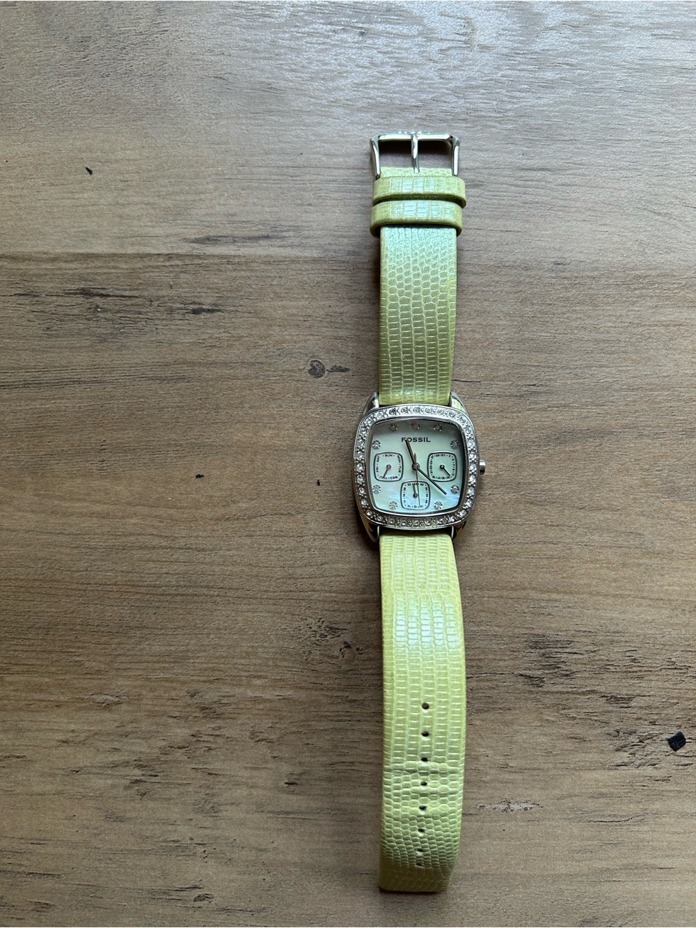Fossil Ladies Leather Strap Crystal Accent Watch